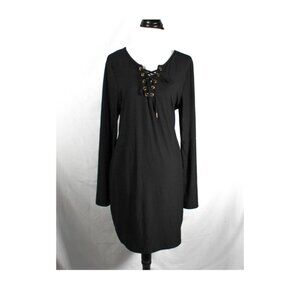 NWT Goth Witchy Plus Size 2X Black Bell Sleeve Corset Stitch Up Neckline Dress